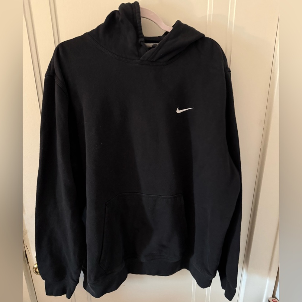Nike Men’s Black Crewneck Hoodie with White Swoosh